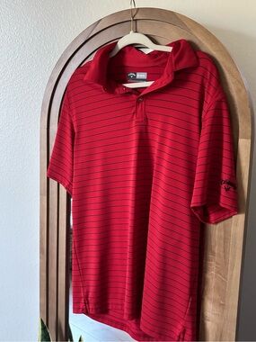 Callaway Red Polo with Thin Black Stripes